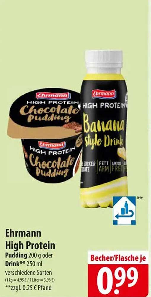 Ehrmann High Protein Pudding 200 g oder Drink 250 ml für nur 0,99 €
