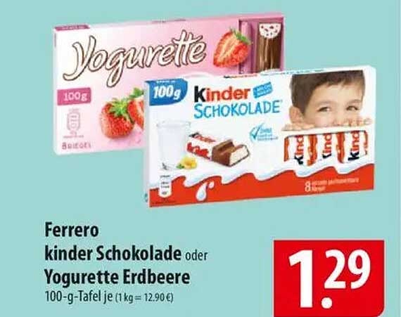 Ferrero Kinderschokolade oder Yogurette Erdbeere