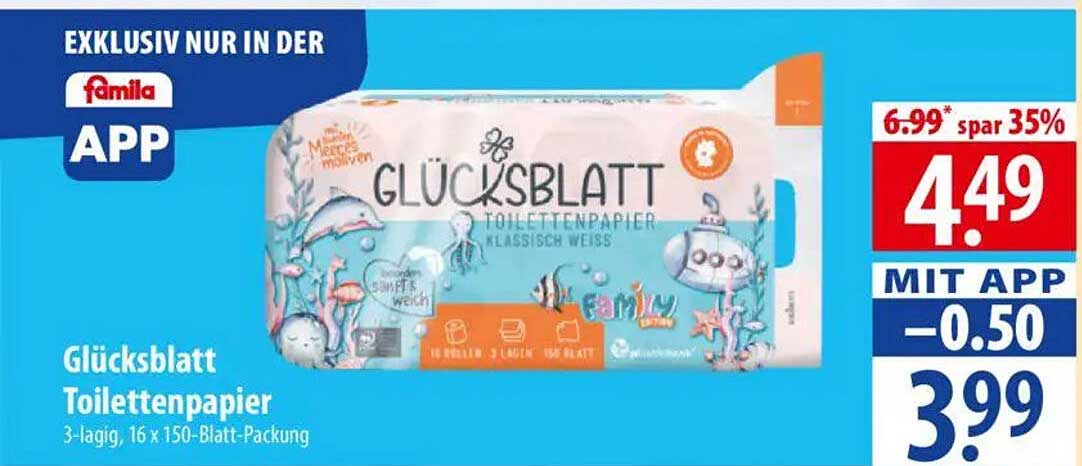 Glücksblatt Toilettenpapier 3-lagig, 16 x 150-Blatt-Packung