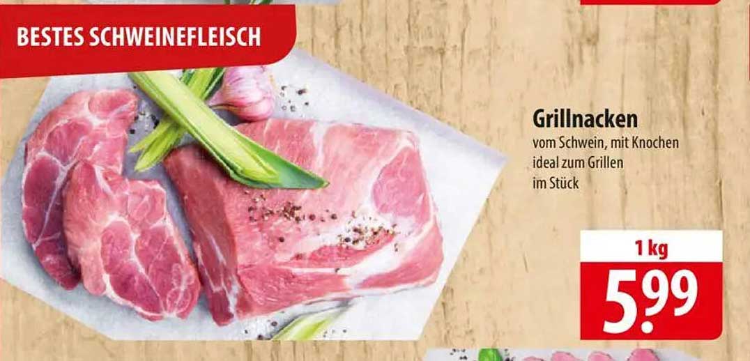 Grillnacken vom Schwein, ideal zum Grillen - 1 kg für nur 5,99 €