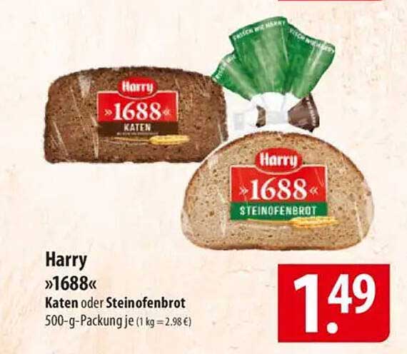 Harry »1688« Katen oder Steinofenbrot 500-g-Packung für nur 1,49 €