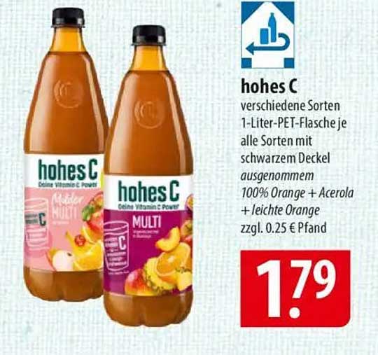 hohes C verschiedene Sorten 1-Liter-PET-Flasche