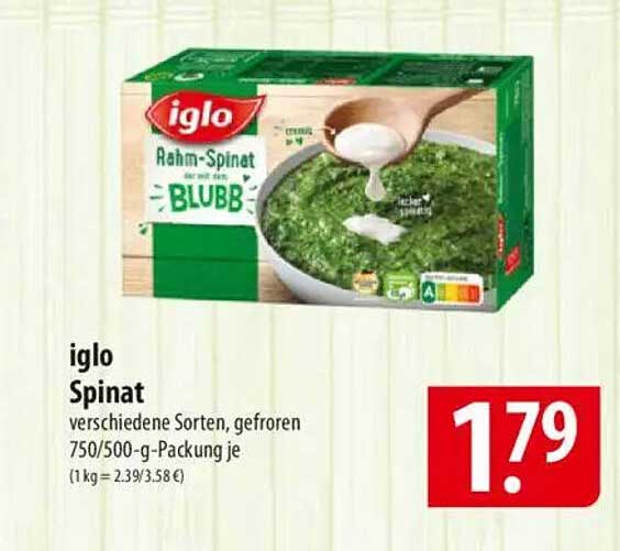 iglo Rahm-Spinat in verschiedenen Sorten – gefroren, 750/500-g-Packung