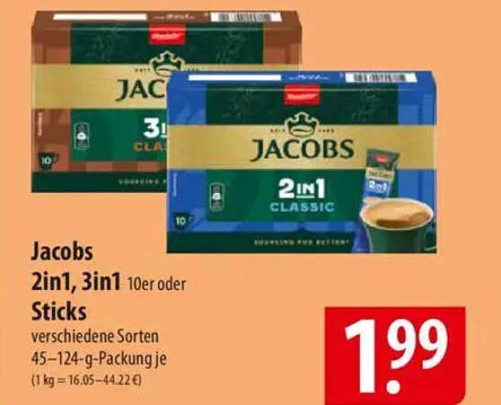 Jacobs 2in1, 3in1 10er oder Sticks - verschiedene Sorten