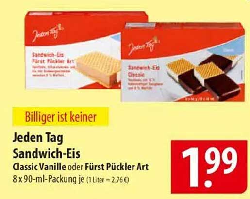 Jeden Tag Sandwich-Eis Classic Vanille oder Fürst Pückler Art