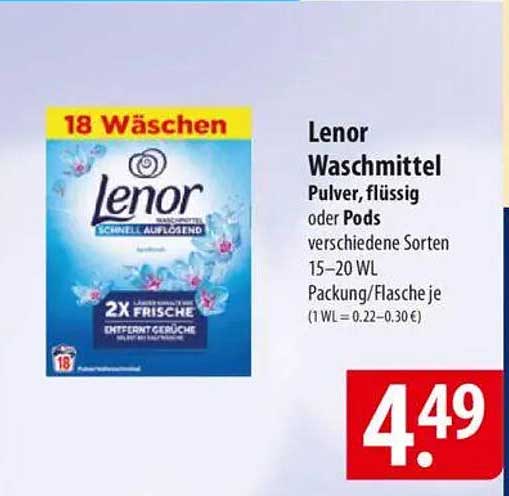 Lenor Waschmittel Pulver, flüssig oder Pods verschiedene Sorten 15–20 WL