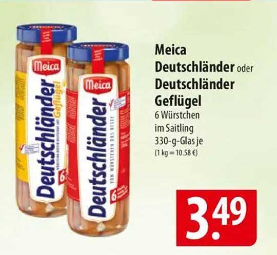 Meica Deutschlander oder Deutschlander Geflügel - 6 Würstchen im Saitling