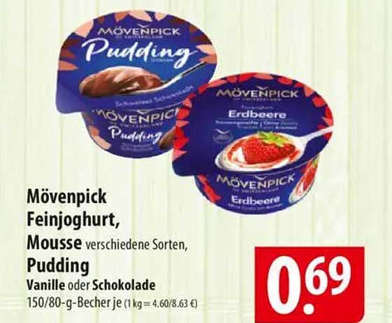 Mövenpick Feinjoghurt, Mousse verschiedene Sorten, Pudding Vanille oder Schokolade