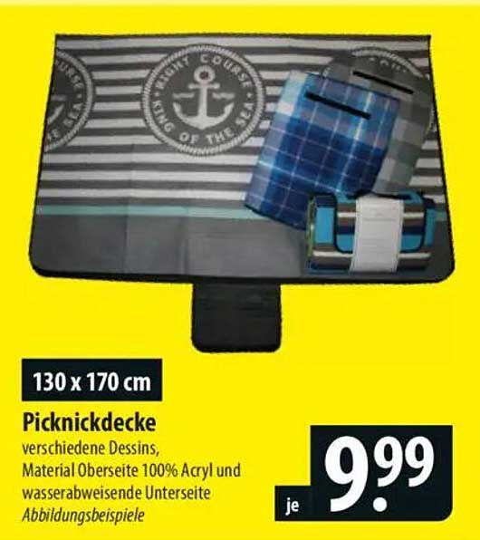 Picknickdecke 130 x 170 cm - verschiedene Dessins, wasserabweisend