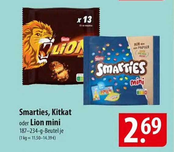 Smarties, Kitkat oder Lion mini