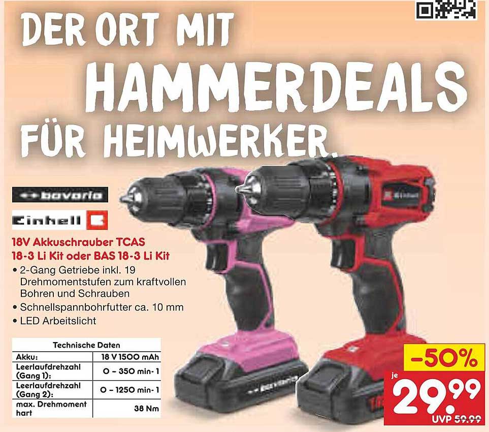 18V Akkuschrauber TCAS 18-3 Li Kit oder BAS 18-3 Li Kit - Jetzt 50% Rabatt!