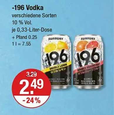 -196 Vodka verschiedene Sorten 10 % Vol. je 0,33-Liter-Dose
