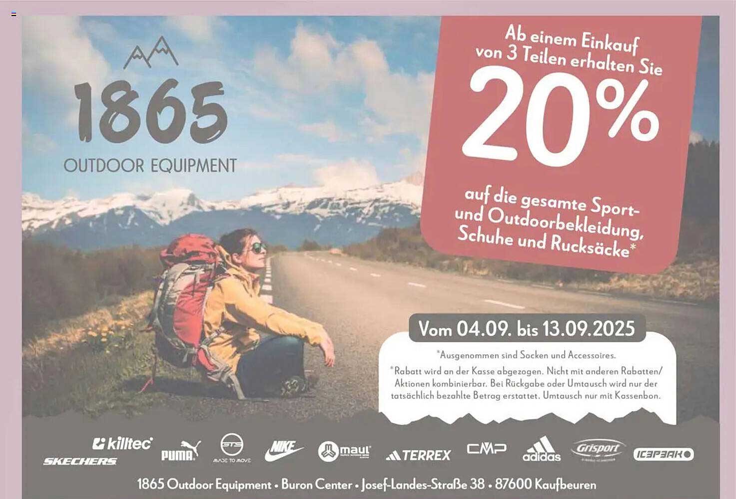 20% Rabatt auf Sport- und Outdoorbekleidung, Schuhe und Rucksäcke bei V-Markt