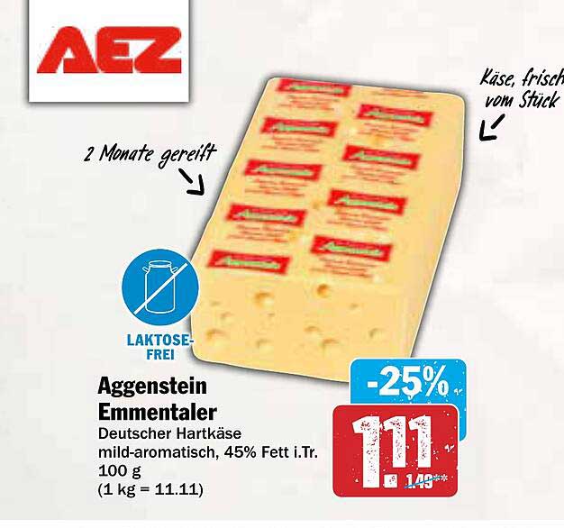 Aggstein Emmentaler - deutscher Hartkäse, mild-aromatisch, 45% Fett i.Tr.