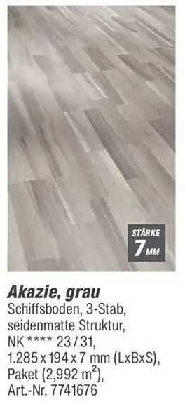 Akazie, grau Schiffsboden, 3-Stab, seidenmatte Struktur