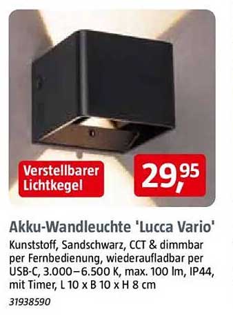 Akku-Wandleuchte 'Lucca Vario'
