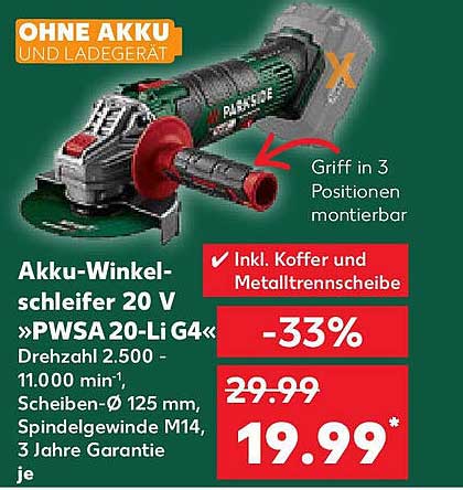 Akku-Winkelschleifer 20 V »PWSA 20-Li G4«
