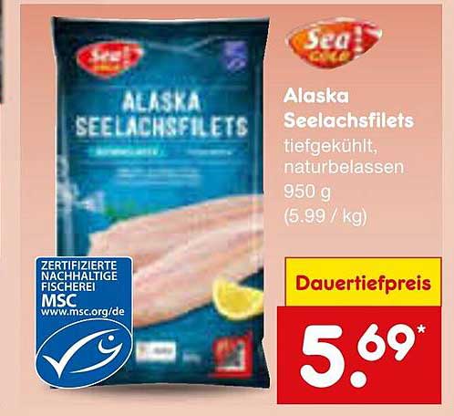 Alaska Seelachsfilets tiefgekühlt, naturbelassen 950 g