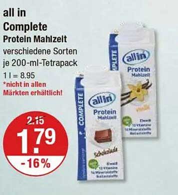 all in Complete Protein Mahlzeit 200-ml-Tetrapack - verschiedene Sorten