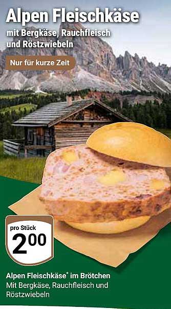 Alpen Fleischkäse mit Bergkäse, Rauchfleisch und Röstzwiebeln