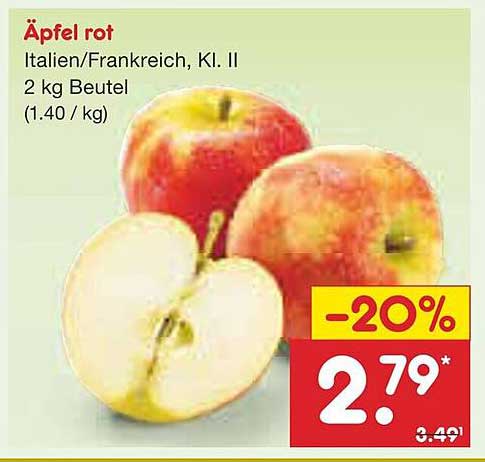 Äpfel rot - Italien/Frankreich, Kl. II, 2 kg Beutel