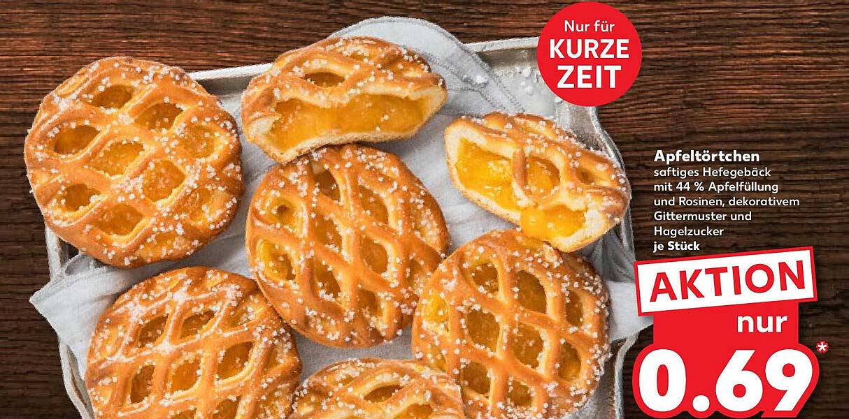 Apfeltörtchen - saftiges Hefegebäck mit 44 % Apfelfüllung