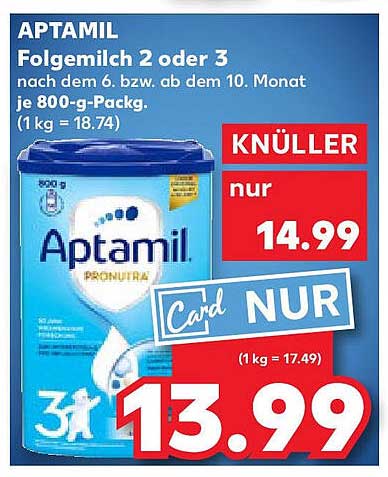 APTAMIL Folgemilch 2 oder 3 nach dem 6. bzw. ab dem 10. Monat je 800-g-Pack.