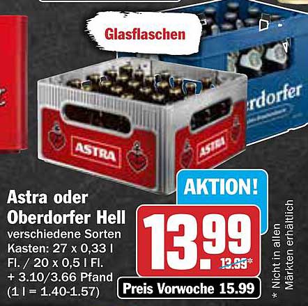 Astra oder Oberdorfer Hell – 27 x 0,33 Fl. Kasten