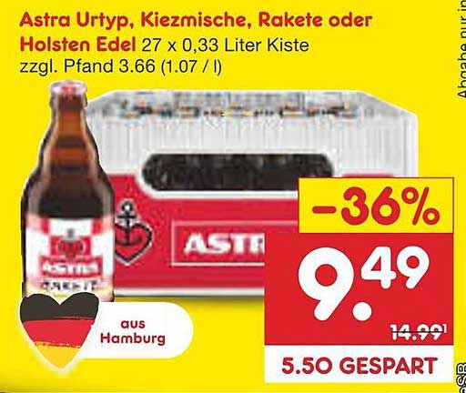 Astra Urtyp, Kiezmische, Rakete oder Holsten Edel 27 x 0,33 Liter Kiste