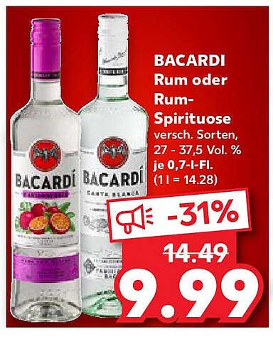 BACARDI Rum oder Rum-Spirituose - 0,7 l für nur 9,99 €