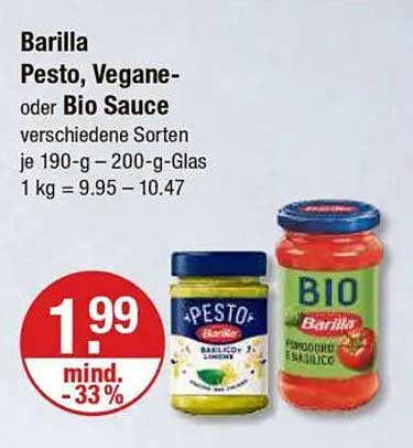 Barilla Pesto, Vegane- oder Bio Sauce 190-g bis 200-g-Glas