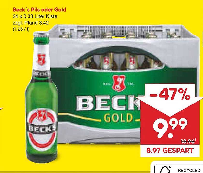 Beck's Pils oder Gold 24 x 0,33 Liter Kiste zzgl. Pfand