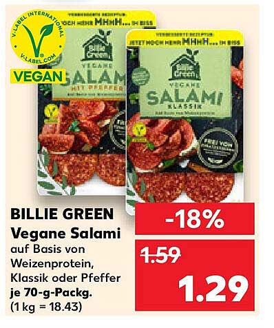 BILLIE GREEN Vegane Salami Klassik oder mit Pfeffer