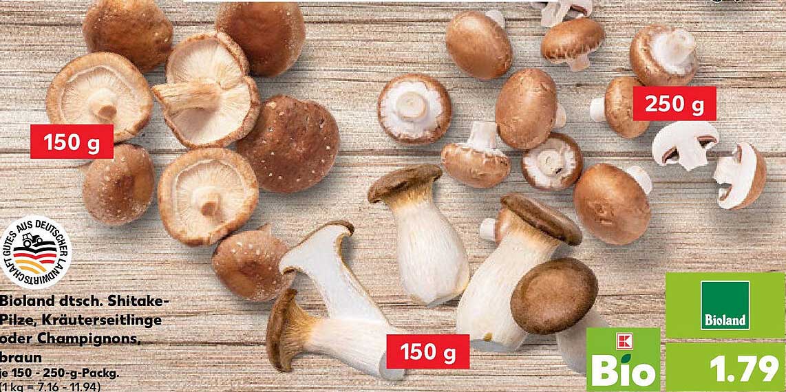Bioland dtsch. Shiitake-Pilze, Kräuterseitlinge oder Champignons, braun 150 g - 250 g