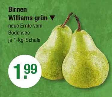 Birnen Williams grün - neue Ernte vom Bodensee je 1-kg-Schale