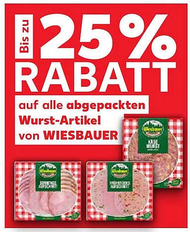 Bis zu 25 % Rabatt auf alle abgepackten Wurst-Artikel von WIESBAUER