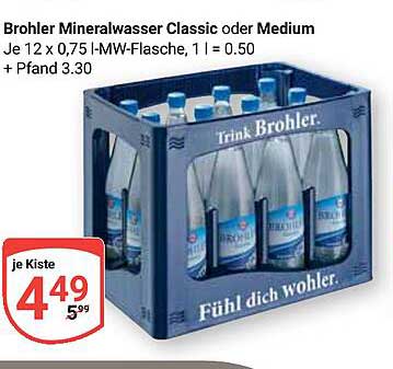 Brohler Mineralwasser Classic oder Medium, je 12 x 0,75 l-MW-Flasche