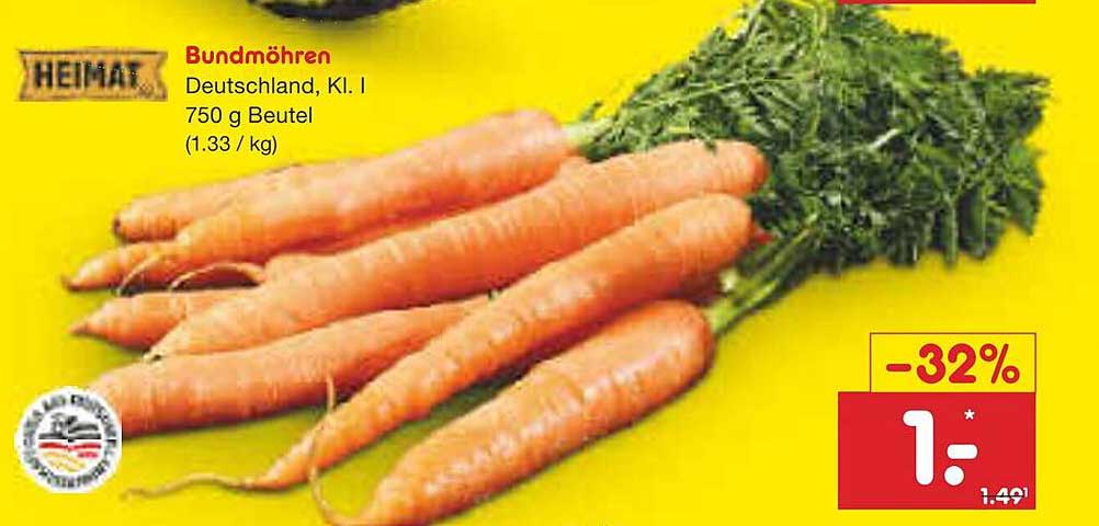 Bundmöhren - 750 g Beutel für nur 1,00 €