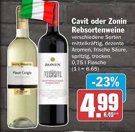 Cavit oder Zonin Rebsortenweine - Verschiedene Sorten