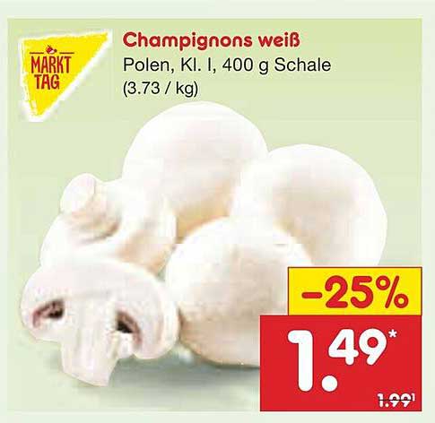 Champignons weiß, Polen, Kl. I, 400 g Schale