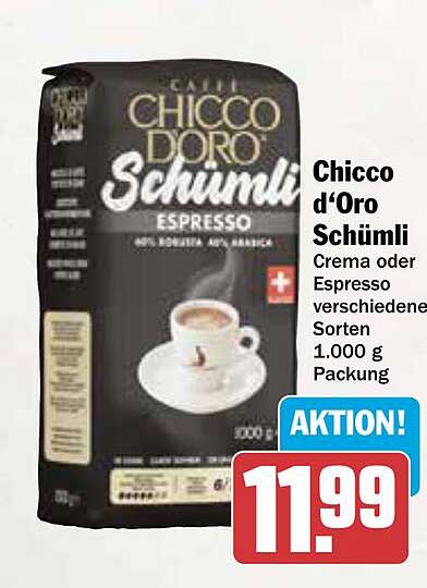 Chicco d'Oro Schümli Crema oder Espresso verschiedene Sorten 1.000 g Packung