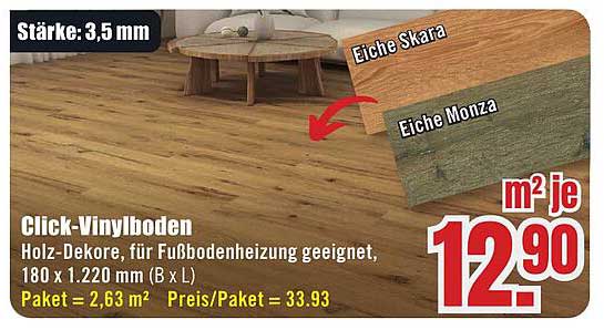 Click-Vinylboden - Holz-Dekore für Fußbodenheizung geeignet