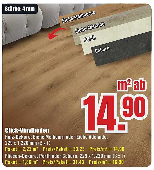 Click-Vinylboden in Eiche Melbourn oder Eiche Adelaide
