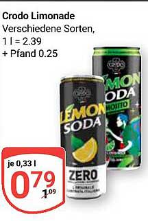 Crodo Limonade - Verschiedene Sorten, 1 l für nur 0,79 €
