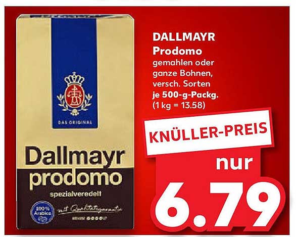DALLMAYR Prodomo gemahlen oder ganze Bohnen, verschieden. Sorten je 500-g-Pack.
