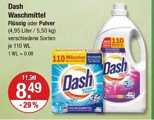 Dash Waschmittel Flüssig oder Pulver (4,95 Liter / 5,50 kg)