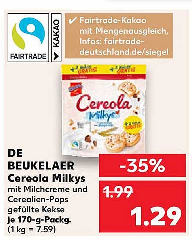 DE BEUKELAER Cereola Milkys mit Milchcreme und Cerealien-Pops gefüllte Kekse je 170-g-Pack.