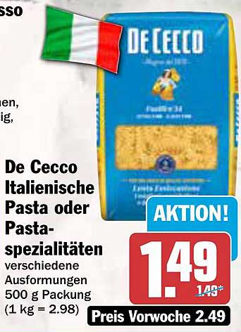 De Cecco Italienische Pasta oder Pastaspezialitäten