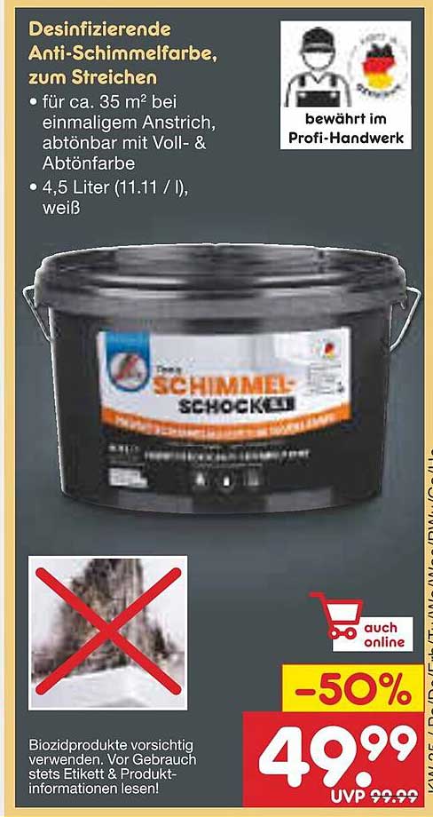 Desinfizierende Anti-Schimmelfarbe, zum Streichen