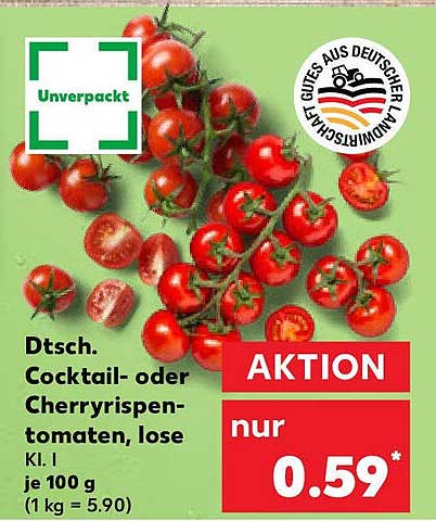 Deutsche Cocktail- oder Cherrytomaten, lose – nur 0,59 € je 100 g!